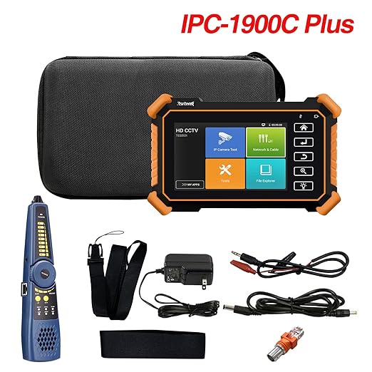 Rsrteng CCTV Camera Tester with Cable Tracer WT255, IPC-1900C Plus 4K 8MP 8K 32MP IP Camera Test 4inch IPS Touch Screen CCTV Tester Support POE PTZ DC12V Output IPC Tester