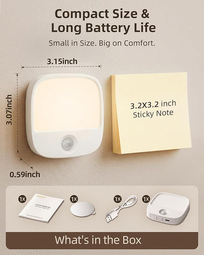 EZVALO Rechargeable Motion Sensor Night Lights, 2 Pack Magnetic Stick-On LED Lights with 3 Color Temperatures, Adjustable & Memory, Cordless Night Light for Closet, Bedroom, Hallway, Stairs, Bathroom