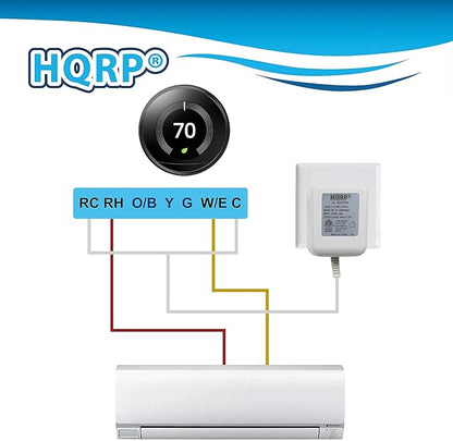 HQRP C Wire Adapter 24V AC Transformer - 25 ft Cable - ETL Listed - Compatible with Ecobee Nest Honeywell Emerson Smart Thermostats and Ring Wyze Blink Video Doorbells