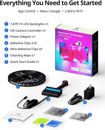 Ailofy Smart LED Backlight with Camera for 55-70 inch Screens, 12.48ft LED Strip Lights Sync to Screen & Music, Color Changing Lights Compatible with Alexa & Google Assistant, App Control