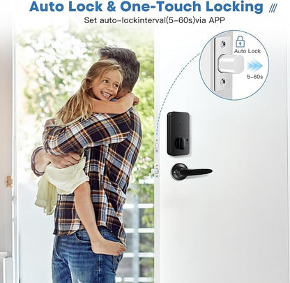 Keypad Door Lock with Handle, Electronic Digital Keypad Deadbolt with App, Keyless Entry Fingerprint Lock Auto Lock & One Touch Locking, Front Smart Door Handle Sets