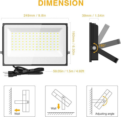 Onforu 120W Flood Lights Outdoor,12000lm Bright LED Work Light with Plug,Daylight White LED Flood Lighting, IP66 Waterproof Security Yard Lights for Yard Garage Stadium 2 Pack
