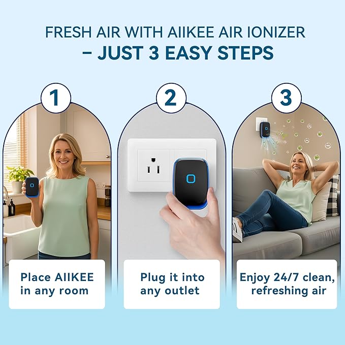 Plug In Air Ionizers for Home – 6 Pack Negative Ion Air Cleaner for Strong Dog Poof, Cat Litter Box Deodorizer, Air Purifier For Smoke, Kitchen Odor, Bathroom Closet Shoe Cabinet Office – Black