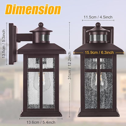 Updated Dusk to Dawn Porch Light, Exterior Light Fixtures Wall Mount Oil Rubbed Bronze, Porch Lights Dusk Dawn Bronze, with E26 Sockets & Tempered Glass, Dusk till Dawn Outdoor Lighting Fixture