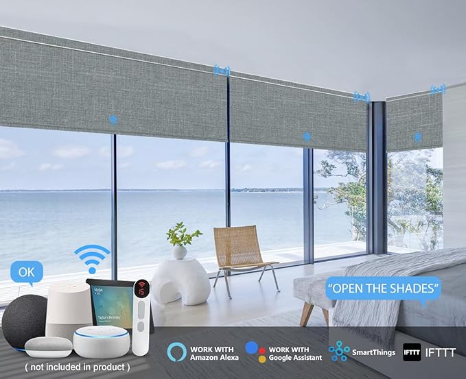 Bringnox Motorized Blinds with Remote,100% Blackout Smart Roller Blinds Compatible with Google Home and Alexa Via HUB,and Motorized Window Blinds Customized