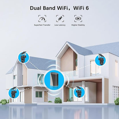4K Solar Security Cameras Wireless Outdoor with Dual Lens, 4 Cam Kit, No Subscription Fee, Home Security System with Color Night Vision, 2.4/5GHz WiFi, Auto Tracking, Motion Detection,32GB Memory Card