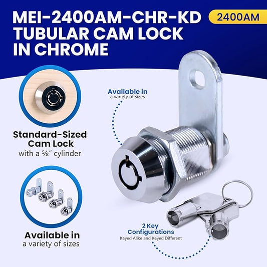 FJM Security MEI-2400AM-KD Tubular Cam Lock for Smart Home, Cabinet Locks Baby Proofing Solution, Door Lock & Drawer Lock for Home Improvement, with 7/8" Cylinder, Keyed Different, Chrome