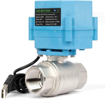 U.S. Solid WiFi Smart Motorized Ball Valve 3/4 inch NPT for Water Control, Irrigation, 2 Way 304SS Electric Valve, USB Powered, Status Indicator, Flow Direction, Remote On/Off Control, NSF Certified