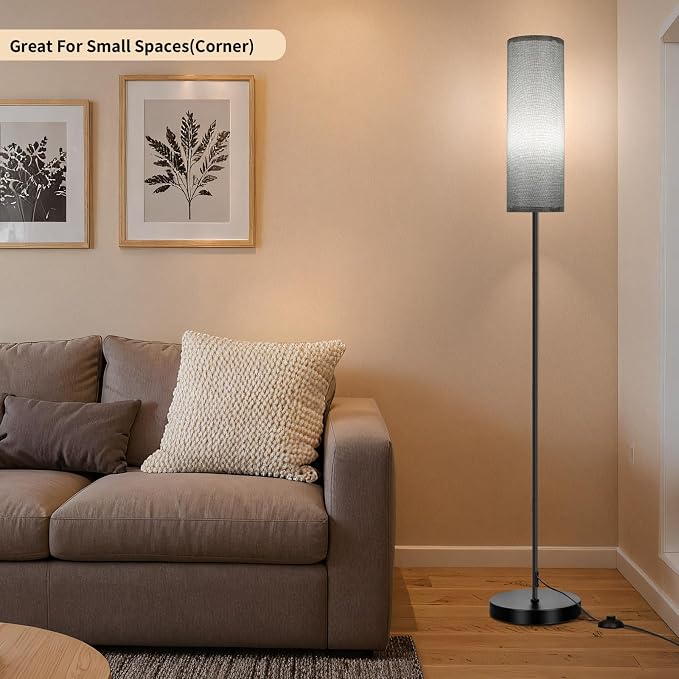 FRIDEKO HOME Grey Shade Floor Lamp, Simple Design with Foot Pedal Switch, Small Tall Lamps for Living Room Bedroom Office, Corner Floor Stand Light with Black Pole Lamp (No Bulb/No Remote)