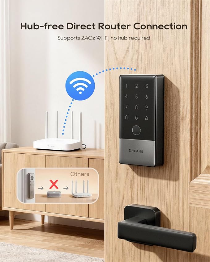 DREAME Wi-Fi Smart Door Lock for Front Door A10, Matter Over Thread, Works with Apple Home, Alexa, Google, AI Fingerprint Keyless Deadbolt Set, Geofencing Auto Unlock, BHMA Grade 2, IP65 Waterproof