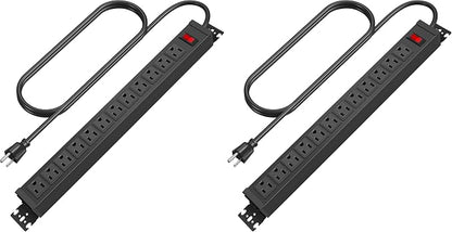 HHSOET Rotating 12 Outlet Surge Protector Power Strip, 1200J, 6FT, Black, 1 (Pack of 2)
