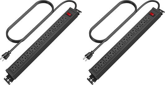HHSOET Rotating 12 Outlet Surge Protector Power Strip, 1200J, 6FT, Black, 1 (Pack of 2)