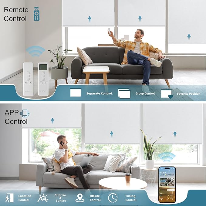 Motorized Blinds with Remote,100% Blackout Automatic Roller Shade Compatible with Alexa Google Homekit Thread,Electric Blind for Window,Vinyl Pure White