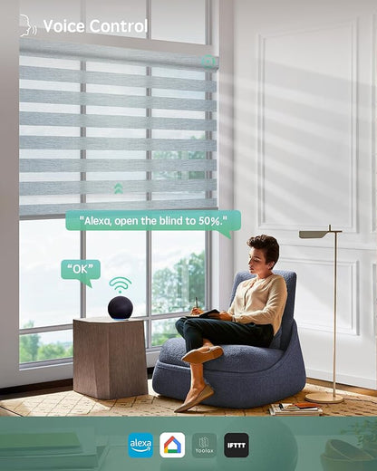 Yoolax Motorized Zebra Blinds Works with Alexa, Motorized Blinds with Remote Custom Size, Privacy Electric Zebra Shades for Windows (80% Shading Luxury Grey)