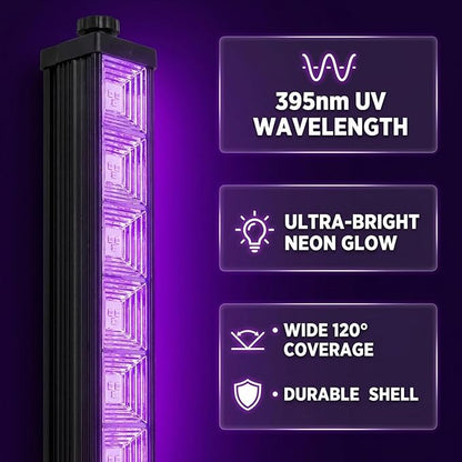 4 Pack 45W LED Black Light Bar, Blacklight with 6.6ft Cord+Switch, Light Up 26x26ft, Glow in The Dark for Halloween, Party, Birthday, Body Paint, Fluorescent Poster, Bedroom