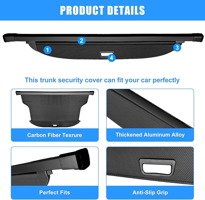 AUXKO Retractable Cargo Cover for Kia Telluride 2025-2020, Trunk Cargo Cover Luggage Security Shade Cover for 2025 2024 Kia Telluride Shielding Shade Anti-Peeping Luggage Privacy Screen, Carbon Fiber