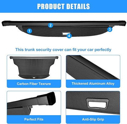 AUXKO Retractable Cargo Cover for Kia Telluride 2025-2020, Trunk Cargo Cover Luggage Security Shade Cover for 2025 2024 Kia Telluride Shielding Shade Anti-Peeping Luggage Privacy Screen, Carbon Fiber