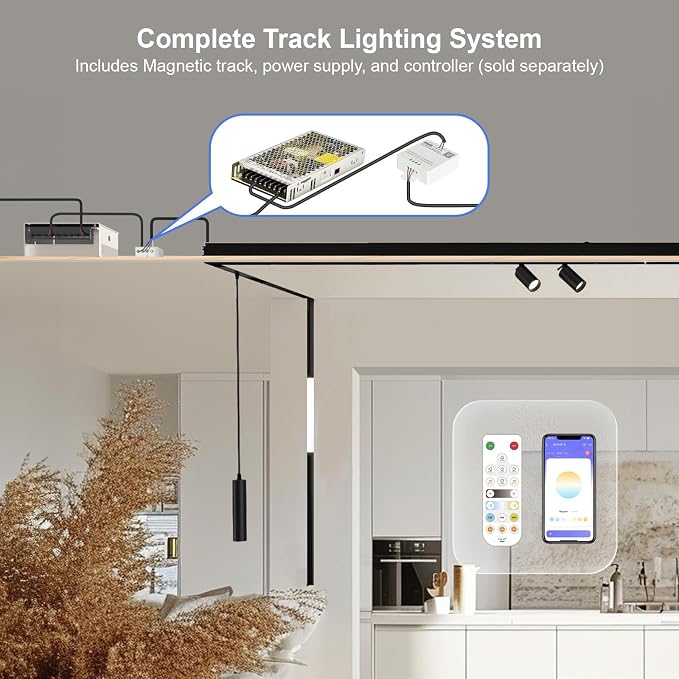 Adjustable Focus Spotlight, 18W CCT Magnetic Track Light Head | 24V LED Lamp, Rotatable Spotlight, Smart Control via App Remote Voice, Dimmable 2700K-6000K, ETL Certified Beam Angle 20°-45°