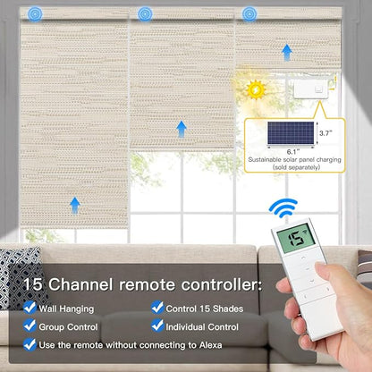 Tokblind Motorized Blackout Roller Shade Fabric Covered Valance and Bottom Rod, Remote Control Electric Window Blind Work with Alexa Google via Hub, Custom Size (Texture Light Coffee - Wrapped Fabric)