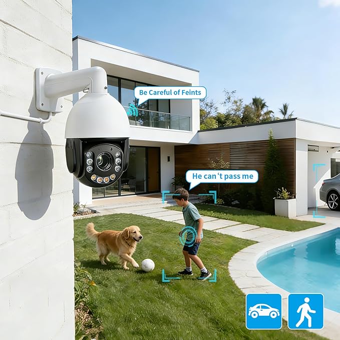 4K30fps 8MP Outdoor PTZ IP POE Auto Tracking Dome Camera Pan Tilt 20x Optical & Human Vehicle Detection,ONVIF IP Wired Camera IR & Floodlight Color night Vision, Preset ,2-Way Audio,24/7 Recording
