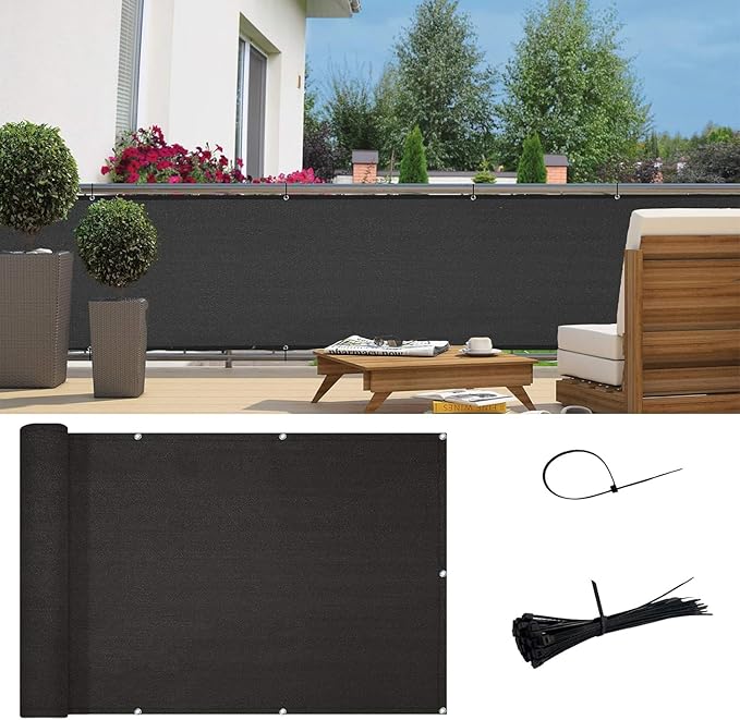 Sunny Guard Customized 3'x27' Black Balcony Privacy Screen,90% Shade Apartments Fence Cover,Heavy Duty Mesh Windscreen for Deck,Outdoor,Backyard,Patio