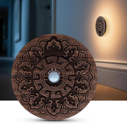 Carved Flower Wood Motion Sensor Night Light, Rechargeable Magnetic