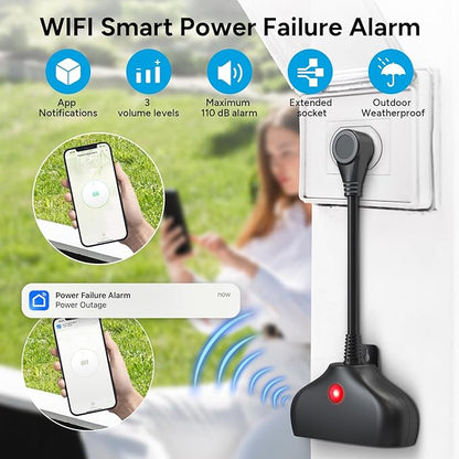 WiFi Power Failure Alarm, Smart App Alerts & 110dB Siren & Indoor / Outdoor Use for Freezer, Sump Pump, Aquarium, Greenhouse, Pond Pump