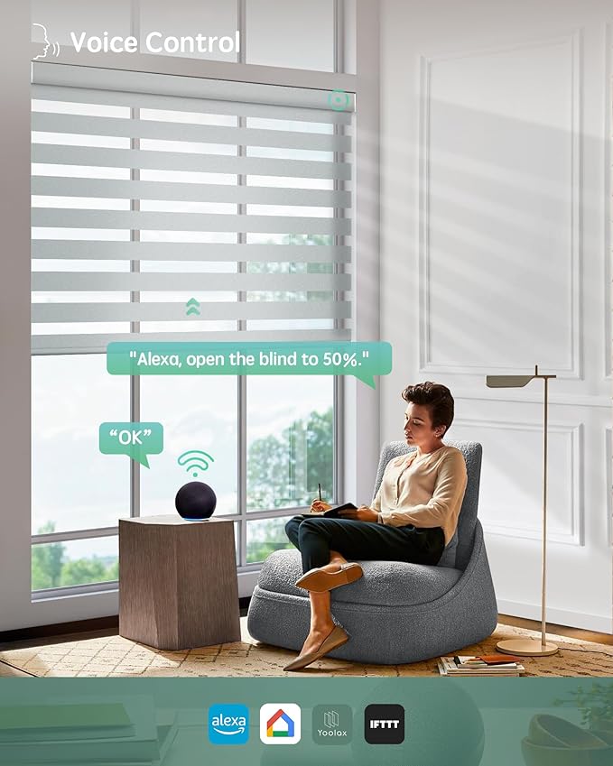 Yoolax Motorized Zebra Blinds Compatible with Alexa,Motorized Blinds with Remote Smart Automatic Custom Electric Window Blinds Cordless Indoor Room Darkening for Home Bedroom Kitchen (Starry Gray)