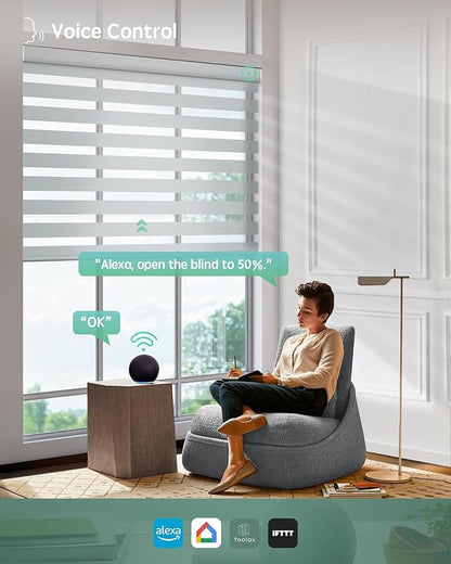 Yoolax Motorized Zebra Blinds Compatible with Alexa,Motorized Blinds with Remote Smart Automatic Custom Electric Window Blinds Cordless Indoor Room Darkening for Home Bedroom Kitchen (Starry Gray)