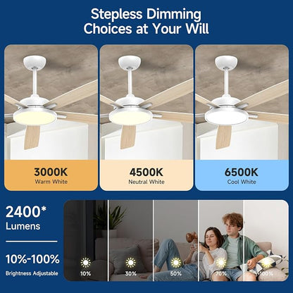 Roomratv 62 Inch Smart Ceiling Fan Compatible with App/Alexa/Google home | White,Beep-Off Function,Ultra Quiet,Bright and Dimmable Led Light,Energy saving,Reversible,Indoor/Outdoor Use