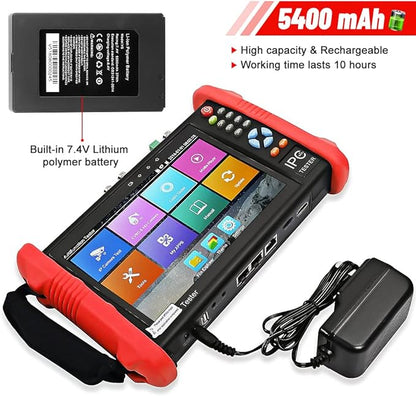 Wsdcam 7 Inch All in One IPS Touch Screen IP Camera Tester Security CCTV Tester Monitor with SDI/TVI/AHD/CVI/POE/4K H.265/1080p HDMI in&Out/RJ45-TDR/Firmware Update Upgraded 9800ADHS-Plus