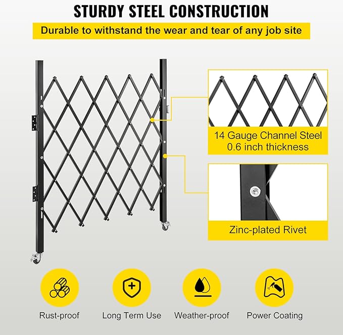 VEVOR Single Folding Security Gate, 48" H x 66" W Folding Door Gate, Steel Accordion Security Gate, Flexible Expanding Security Gate, 360° Rolling Barricade Gate, Scissor Gate or Door with Padlock