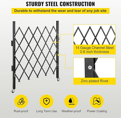 VEVOR Single Folding Security Gate, 48" H x 66" W Folding Door Gate, Steel Accordion Security Gate, Flexible Expanding Security Gate, 360° Rolling Barricade Gate, Scissor Gate or Door with Padlock