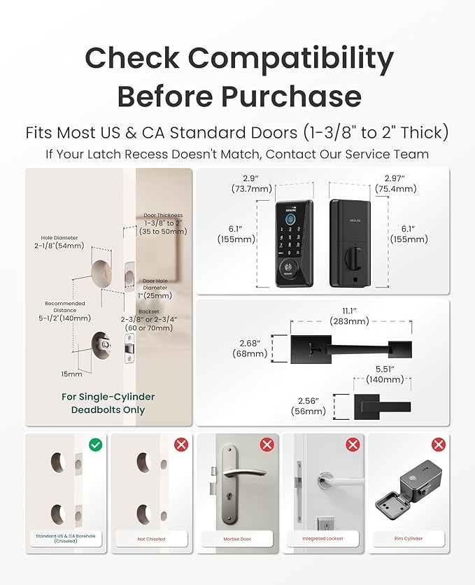 DESLOC D110 Plus Built-in Wi-Fi Smart Lock with Handle Set, Fingerprint Keyless Entry Door Lock, App Remote Control, Smart Locks for Front Door, Keypad deadbolt with Visible Display, Auto-Lock, Black