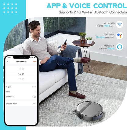 Kilgone Robot Vacuum and Mop, App/Alexa Control for Pet Hair, Hard Floor, Carpet, Customized Cleaning