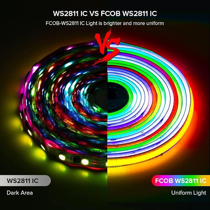 BTF-LIGHTING 9.8FT WS2811 Smart IC RGB DC12V FCOB COB LED Strip Light | UL Listed 630LEDs/m High Density Color Chasing Light 10mm Width for Home Party DIY Lighting(No Adapter or Controller)