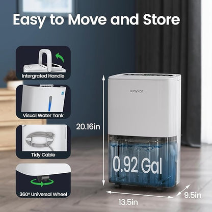 Waykar 120 Pints 2025 Energy Star Home Dehumidifier for Spaces up to 6,000 Sq. Ft, Ideal for Basement, Bathroom and Large Room with Drain Hose, Portable, Auto Defrost and Self-Drying