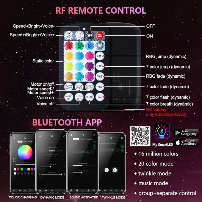 16W Car Home Starlight Headliner Kit, Twinkle & Sound Activate RGBW Fiber Optic Lights with APP & Remote Control, Star Lights for Ceiling Decoration, 500 pcs 9.8ft