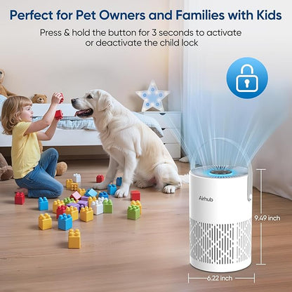 Air Purifier for Bedroom Home Office & Desk, 20dB Sleep Mode, Lights Fully Off, True HEPA Filtration, 360° Air Intake, for Dust, Pet Dander, Smoke & Odor, Child Lock, A068S - White