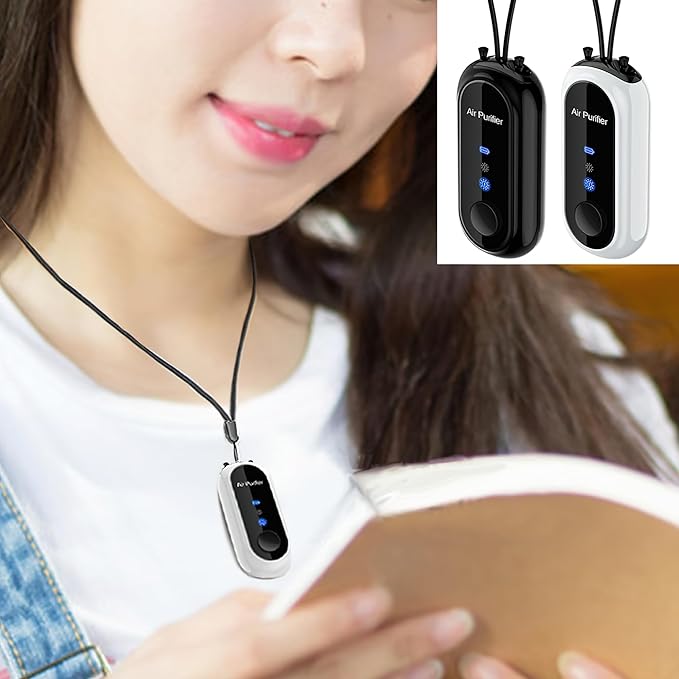 Portable Negative Ion Air Purifier Necklace, Personal Wearable Purification Device, Black, 3.1 x 1.4 x 0.9 Inches, 1.2 Billion Ion Output (White)