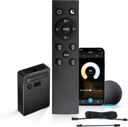 VST RGBWC LED Strip Controller, 2.4GHz WiFi & Remote Control, Voice Control via Alexa & Google Assistant, App Control (Tuya), Color Changing & Tunable White12V/24V 5A (Max 60W/120W)