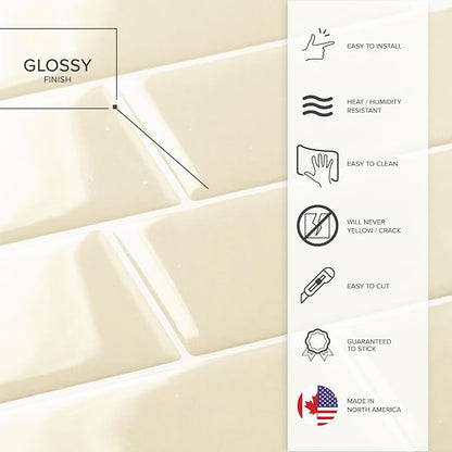 Smart Tiles Peel and Stick backsplash, Subway Cream Beige, 11.55"x8.38" | Pack of 5 (2.8 sq ft), Glossy, Heat/Moisture Resistant, Low VOC, Kitchen/Bathroom, Renter Friendly, Made in Canada