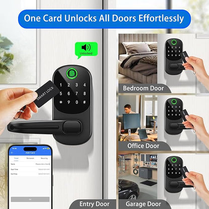 Smart Lock with Handle,Fingerprint Keyless Entry Door Lock,App Control,Keypad Deadbolt with Auto Lock,One-Time Codes,for Front Door,Airbnb & Rental Property,Easy Installation