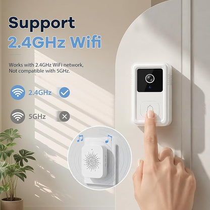 Video Doorbell Camera Wireless with Chime, 2-Way Audio, Night Vision, Only 2.4GHz Wi-Fi