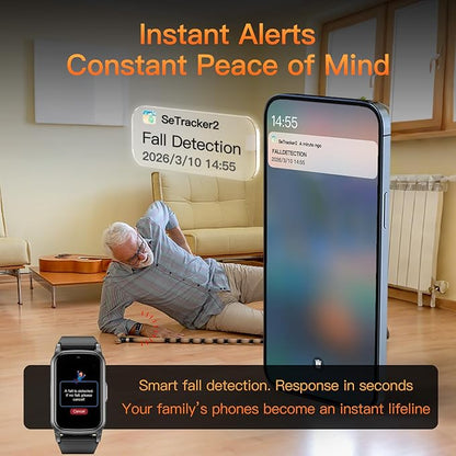 Fall Detection Smart Watch for Seniors with GPS Tracking, SOS Alert & HD Video Call, Waterproof Fitness Tracker for Dementia/Alzheimer’s, 4G Safety (Casual, Black)