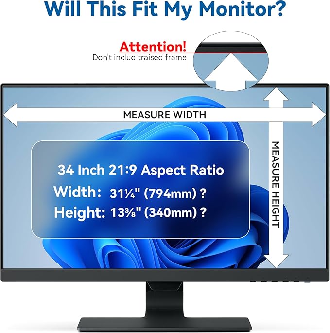 [2-Pack] 34 Inch Privacy Screen Filter for 21:9 Widescreen Monitor, Removable 34in Matte Anti Blue Light Glare Privacy Shield, Anti Spy Security Protector for Computer PC Desktop [Supporting Curved Screen]