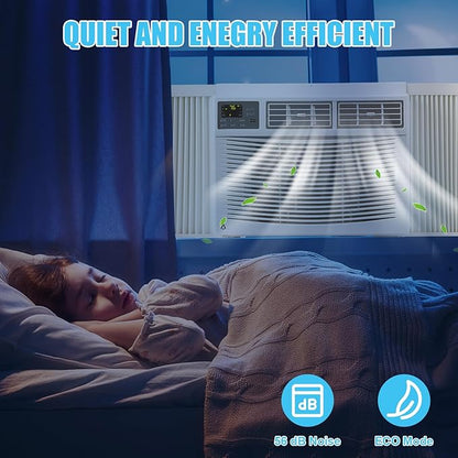 12000 BTU Window Air Conditioner, Smart WiFi AC Unit with Remote & App Control, Heavy Duty Cooling for Large Rooms up to 550 Sq. Ft., Energy Saving Mode, 4-Way Air Direction, White