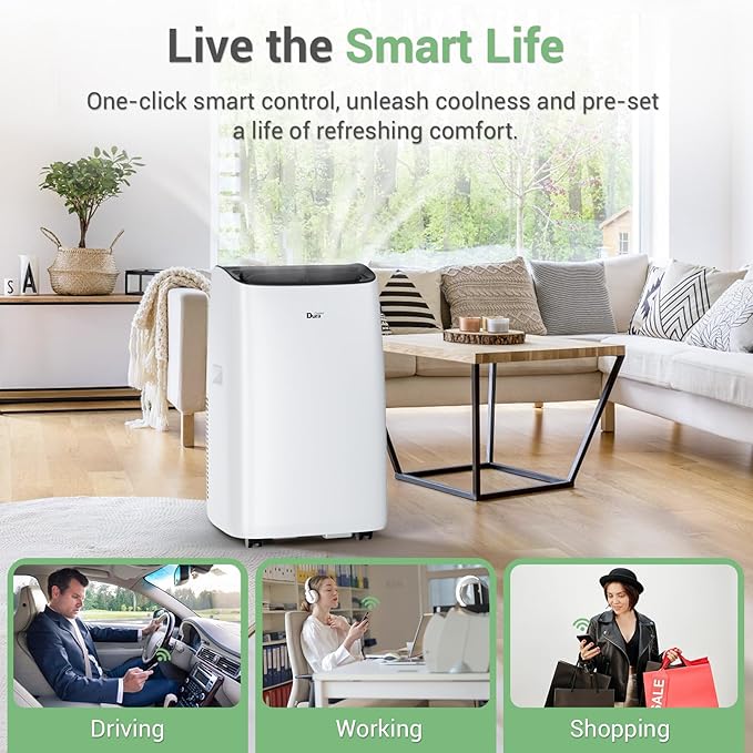 DuraComfort Smart Portable Air Conditioners, 12000 BTU(Ashrae) /8150 BTU (SACC) Quiet AC Unit, Built-in Dehumidifier and Fan Modes, Mobile App, Cools up to 350 Sq. Ft, White