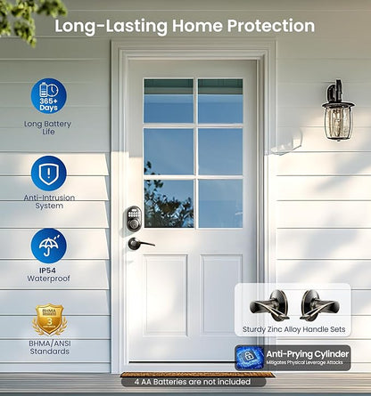 Veise Keyless Entry Door Lock with 2 Lever Handles - Electronic Keypad Deadbolt, Auto Lock, Back Lit & Easy Installation Design, Front Door Handle Sets, Oil Rubbed Bronze