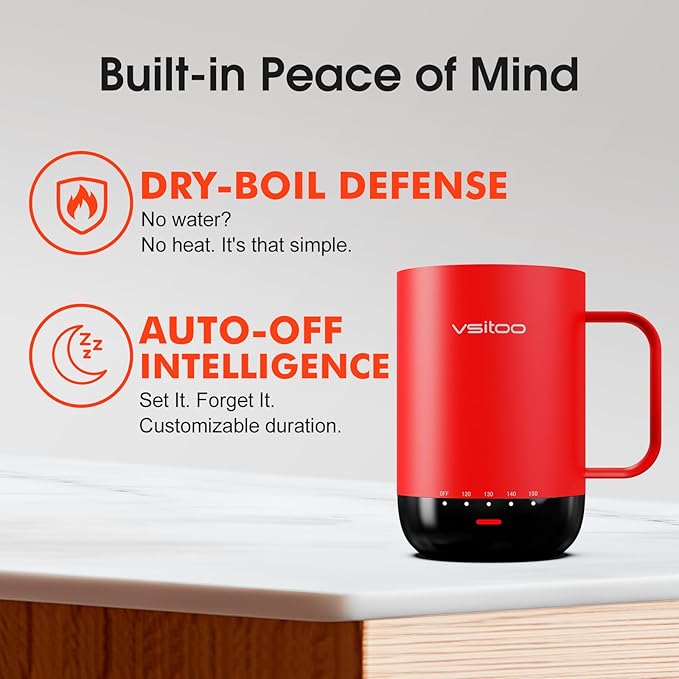 Vsitoo S3 Pro 16oz Smart Self Heating Coffee Mug,Heated Coffee Mug with Auto-Sensing AI Heats Drinks to 120-150°F Hands-Free.Perfect for Home/Office,Ideal Gift fo Men/Women, Red